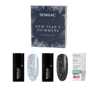 Semilac New Year's Shimmers - Juego de esmaltes de uñas UV - 460 Silver Fireworks & 394 Sparkling Midnight Date UV Barnices + Aceite de cuidado Kiwi Mango