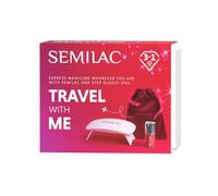 Semilac Travel With Me - Juego de esmalte de uñas UV de 6 W, lámpara UV/LED, One Step 3 en 1, color rojo oscuro, limpiador, palitos de madera y bolsa de terciopelo