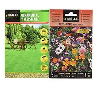 Semillas Batlle Cesped ORNAMENTAL Y RESISTENTE & Mezcla Flores ENANAS anuales, Multicolor