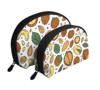 Semillas de nueces Estilo Doodle, Bolsa de Maquillaje de Concha, Monedero pequeño para Mujer, Bolsa de artículos de tocador, Bolsa de cosméticos, 2 Piezas
