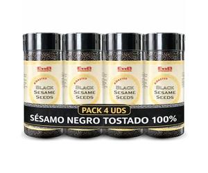 Semillas de sésamo negro, Alto contenido en calcio, hierro, magnesio y zinc, ideal para vegetarianos y veganos, Apto para sushi, ensaladas, sopas, tostadas y platos asiáticos, Pack 4 botes de 100 g