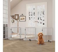 Semiocthome Puertas de madera para perros para la casa extra anchas, puertas independientes de 6 paneles para mascotas con 4 soportes de metal para puertas y escaleras, vallas plegables para perros de