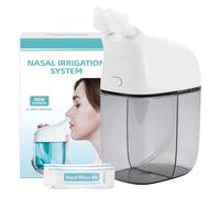 SEMIOEN Sistema de riego nasal con 30 paquetes de solución salina, máquina de enjuague sinusal, máquina limpiadora de senos nasales con tanque de agua y tanque de recogida de residuos, color gris