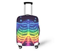 Semiouray Funda de equipaje de viaje de poliéster con diseño de calavera y galaxia rosa, funda gruesa para maleta con cremallera oculta, fundas antiarañazos, Calavera arcoíris LGBT, L(25-28 IN)