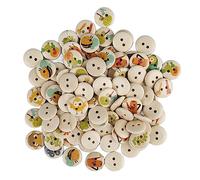 Semme 3/4 Pulgadas Botones para Ropa Animal Se 100 Piezas Botones de Madera de Impresión Mixta para Costura Artesanal Lindos de Madera Decorativos Redondos de 2 Agujeros para Proyectos de Bricolaje