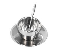 Semme Juego de Tazas de café con Aislamiento, Tazas de Acero Inoxidable de Doble Pared con Platillo y Cuchara para té con Leche, Capuchino, 280ML, 3 uds. (Traje de doble capa Milan-180ML)