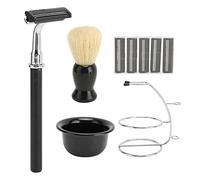 Semme Kit de Recortador de Barba Manual 5 en 1 Soporte de Metal Premium Cepillo para Barba Recipiente para Espuma Recortador Estuche de Almacenamiento de Cuchillas Juego de Aseo para