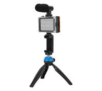 Semme Semme Kit de Video en Vivo Portátil con Micrófono, Trípode, Luz de Relleno y Soporte para Teléfono para Fotografía Móvil (Black) (Blue)