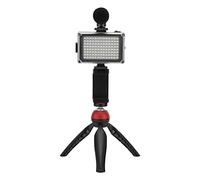Semme Semme Kit de Video en Vivo Portátil con Micrófono, Trípode, Luz de Relleno y Soporte para Teléfono para Fotografía Móvil (Black) (Rojo)