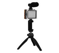 Semme Semme Kit de Video en Vivo Portátil con Micrófono, Trípode, Luz de Relleno y Soporte para Teléfono para Fotografía Móvil (Black) (Black)