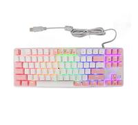 Semme Teclado Mecánico para Juegos de 87 Teclas con Interruptores Azules, Retroiluminación RGB, Cable USB, para Configuración de PC y Portátil (Azul Blanco) (Azul Blanco) (Rosado