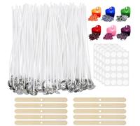Semoss 216 Piezas Mechas para Velas de Algodón para Fabricación de Velas DIY,con 10 Soportes mechas de Madera,6 Tinte para Velas y 100 Pegatinas de Mecha,10cm
