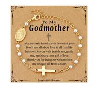 Semoya Pulseras católicas, regalos para mujeres y niñas, rosario de perlas, cruz de la Virgen María, pulsera de confirmación, primera comunión, bautizo, joyería religiosa cristiana regalo, 6+2 inch