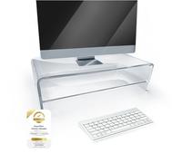 semper plastic Soporte para monitor de cristal acrílico transparente de fabricación alemana, exclusivo elevador de monitor con portapapeles, cristal acrílico de 10 mm, soporte para pantalla premium,