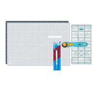 Semplix - Juego de alfombrillas de corte (45 x 30 cm, A3), cortador giratorio Maxi, regla patchwork + marcador inteligente PRYM Aqua (gris/turquesa)
