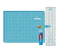 SEMPLIX Juego de alfombrillas de corte, posavasos de corte 60 x 45 cm (A2), cortadora Maxi, regla de patchwork y marcador de truco Aqua PRYM (turquesa/petróleo)