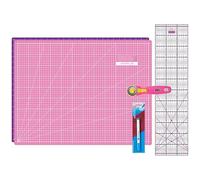 SEMPLIX Juego de alfombrillas de corte, posavasos de corte 60 x 45 cm, cortadora maxi, regla de patchwork y marcador de truco Aqua PRYM (rosa/morado)