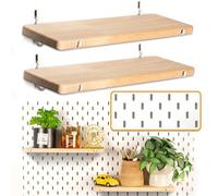 SEMPOMA Paquete de 2 estantes para tablero de clavijas, accesorios para tablero de clavijas, estantes de madera maciza con ganchos para tablero de clavijas, compatible con IKEA Skadis Pegboard