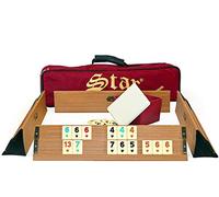 Semus Juego premium Okey/Rummy, madera maciza, melamina, estuche acolchado con bolígrafo, 104 piedras + 2 comodines + dados (claro)