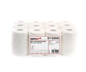 Semy Top ST-88084 - Pack de 12 rollos de toallas de papel de mano, 2 capas, 20 cm, color blanco