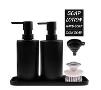 SenaiMy Dispensador Jabon Baño 350ml Negro Dispensador Gel Champu Ducha Líquido Loción Botes para Champu Botella Vacía Vaso para Cocina y Baño con Paleta Embudo Cepillo de Limpieza