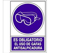 Señal 628 plástico obligatorio el uso de gafas antisalpicaduras