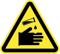 Señal Adhesiva Advertencia Riesgo Materias Corrosivas 15 uds de 4 cm Pegatina Triangulo Amarillo Señalización Peligro (4 cm, Materias Corrosivas)