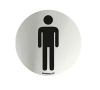 Señal Adhesiva Aseos Hombres | Baños Caballeros | Acero Inoxidable | Certificado UNE-EN ISO 9001 | 0,8 mm Grosor | 7 cm Diámetro | Color Plateado