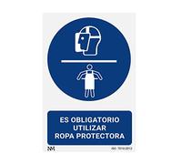 Señal Adhesiva Es Obligatorio Utilizar Ropa Protectora Adhesivo de Vinilo 10x15 cm - RD26623 | NORMALUZ