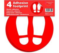 Señal adhesiva huella roja para suelo. | Separadores para colas de comercios | Pack de 4 unidades de 19 cm (Rojo)