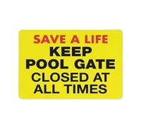 Señal amarilla con texto en inglés «Keep Pool Gate Closed At All Times», de aluminio reflectante de 30,5 x 20,3 cm, con protección UV, impermeable, resistente a la intemperie y a la decoloración, 4