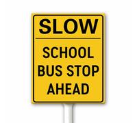 Señal amarilla de seguridad vial de autobús escolar con estaca, control de velocidad, para zonas escolares y áreas de estacionamiento, letrero de aluminio con estaca, decoración al aire libre, 18 x 22