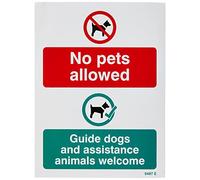 Señal autoadhesiva de vinilo con texto en inglés"No pets allowed Guide dogs and assistance animales"