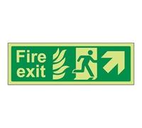 Señal autoadhesiva de vinilo con texto en inglés "VSafety Glow In The Dark NHS Fire Exit Arrow Up Right", 300 mm x 100 mm