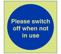 Señal autoadhesiva de vinilo con texto en inglés "VSafety Glow In The Dark Switch Off When Not In Use", 200 mm x 200 mm