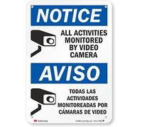 Señal bilingüe "Notice - All Activities Monitored by Video Camera" de SmartSign | 10 x 7 pulgadas, aluminio reflectante 3M
