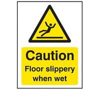 Señal Caledonia Signs 14287 A con mensaje en inglés Caution Floor Slippery When Wet, 100 mm x 75 mm, de plástico rígido