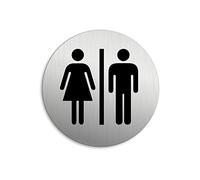 Señal Cartel Placa Aseos Baño Mujeres Hombres Ø 75 mm Aluminio cepillado adhesivo (Plata)