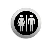 Señal Cartel Placa Aseos Baño Mujeres Hombres Ø 75 mm Cartel Placa Aluminio cepillado adhesivo