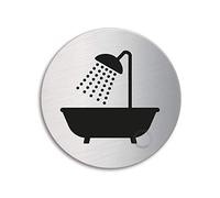 Señal Cartel Placa Cuarto de baño | Ø 75 mm Letrero acero inoxidable cepillado adhesivo No. 39061