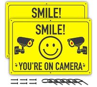 Señal CCTV, Smile You're On Camera Signs - 11.75 x 8 pulgadas aluminio - 2 unidades - Ideal para videovigilancia y evitar el paso en propiedad privada - perfecto para casa, negocios, patio o entrada