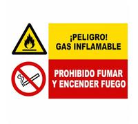 Señal Combinada Gas Inflamable + Prohibido Fumar y Encender Fuego 300x200mm
