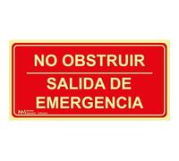 Señal complementaria "No Obstruir - Salida de Emergencia" con capa luminiscente