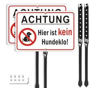 Señal con postes de 30 x 20 cm, metal y aluminio | Cartel grande para perros caca prohibido caca reflectante de aluminio resistente a la intemperie, fácil montaje para el