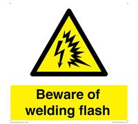 Señal con texto en inglés "Beware of Weld", 200 x 200 mm, S20