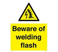 Señal con texto en inglés "Beware of Weld", 300 x 400 mm, A3P