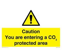 Señal con texto en inglés "Caution you are entering a CO₂ protected are", 300 x 200 mm, A4L
