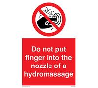 Señal con texto en inglés "Do not put finger into the nozzle of a hydromassage", 200 x 300 mm, A4P