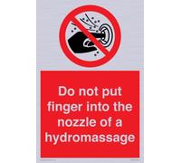 Señal con texto en inglés "Do not put finger into the nozzle of a hydromassage", 200 x 300 mm, A4P