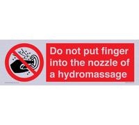 Señal con texto en inglés "Do not put finger into the nozzle of a hydromassage", 300 x 100 mm, L31